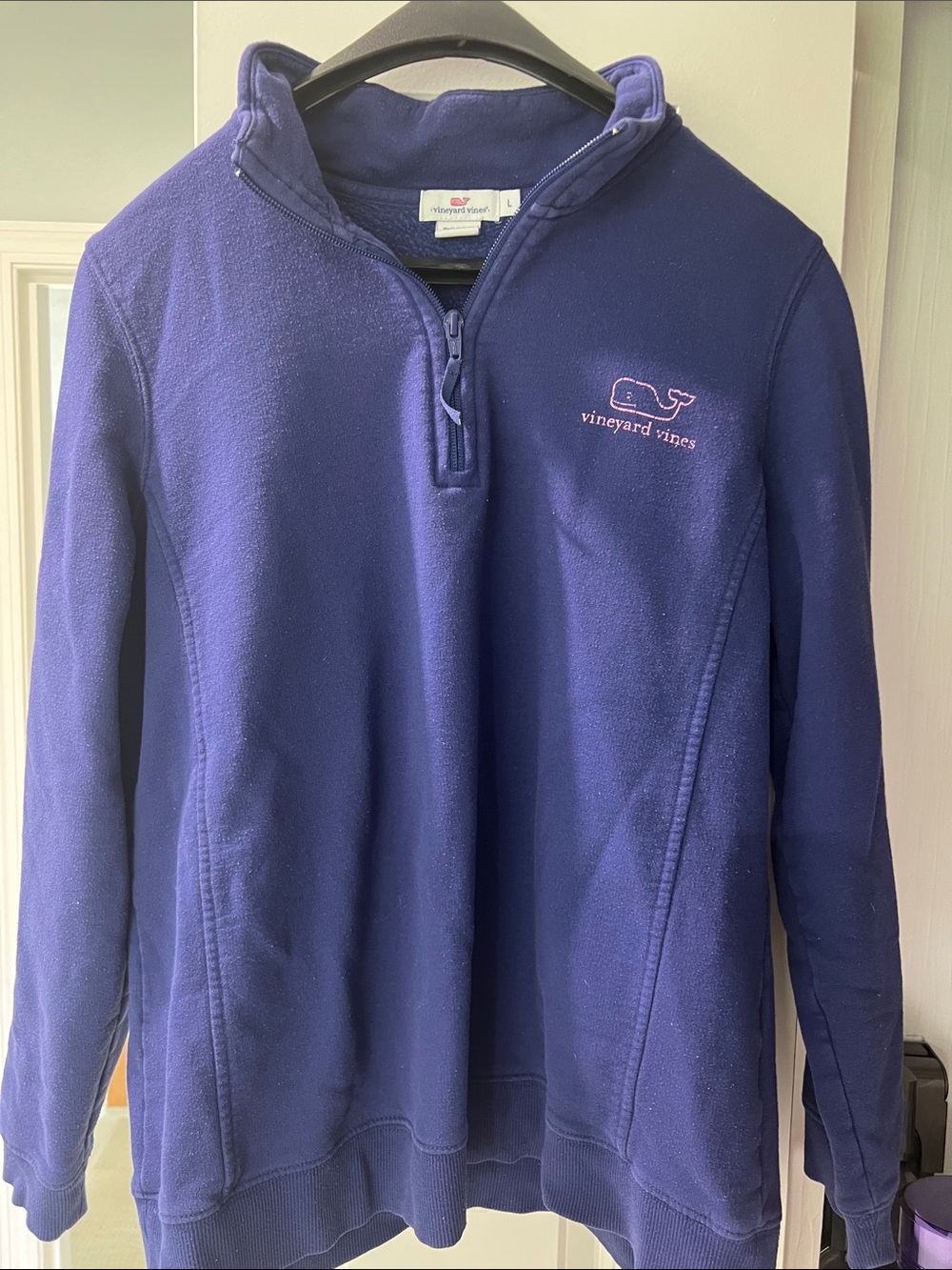 Vineyard Vines Navy Quarter-Zip Fleece with Pink Whale